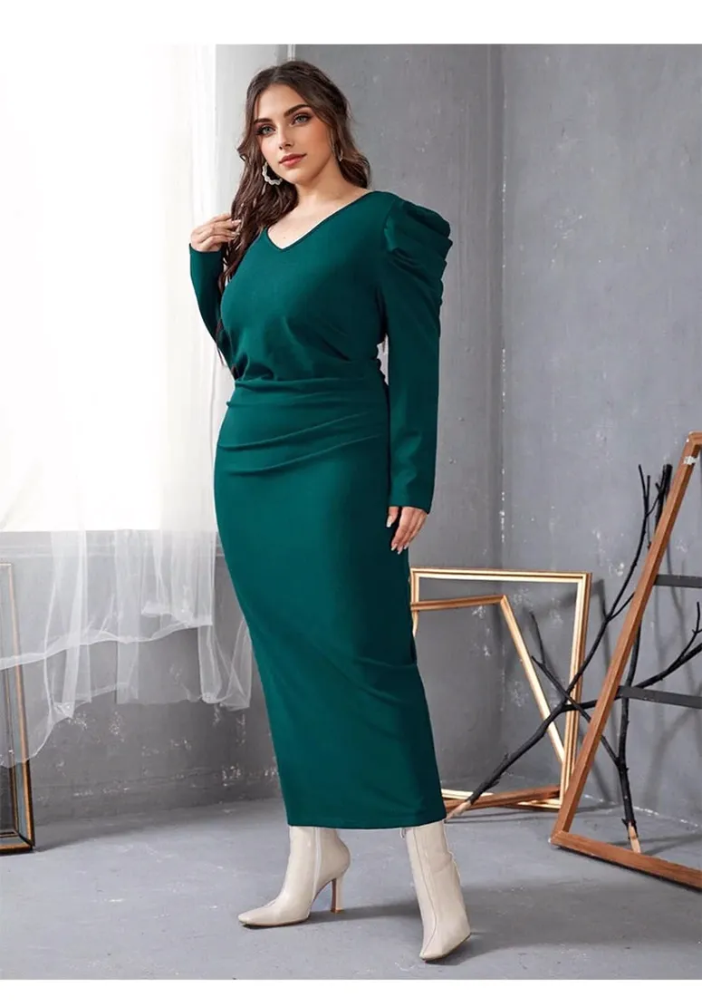 JuliaFashion-Add Elegant Split Back Puff Sleeve Dress