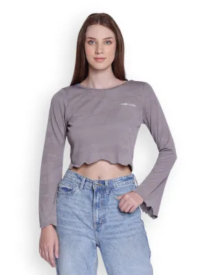 JUMP USA Womens Flared Sleeves Grey Solid Crop Tops