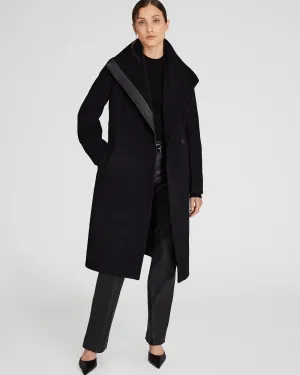 Leather Detail Wrap Coat