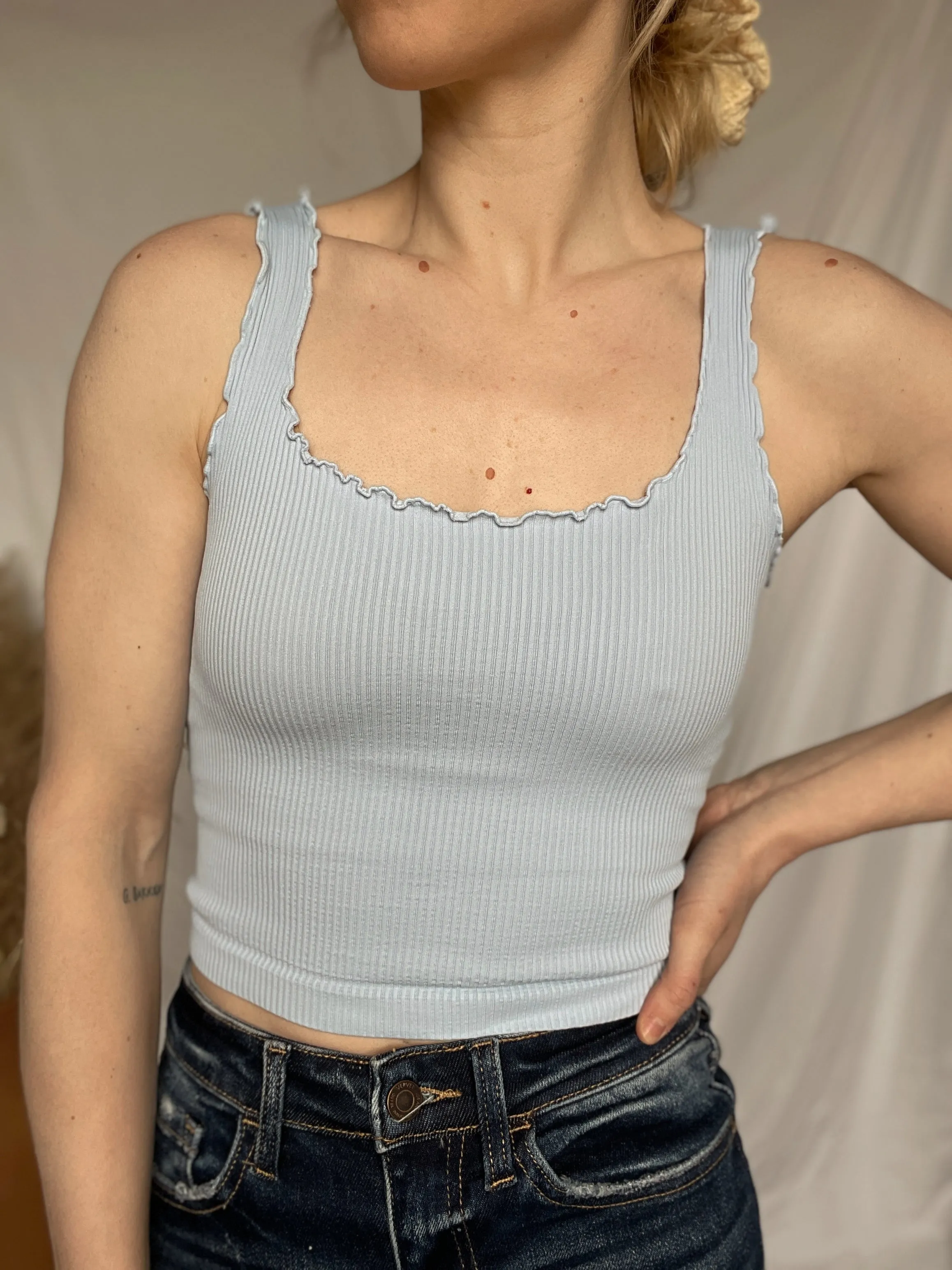 Lettuce Edge Ribbed Crop Top - 4 colors