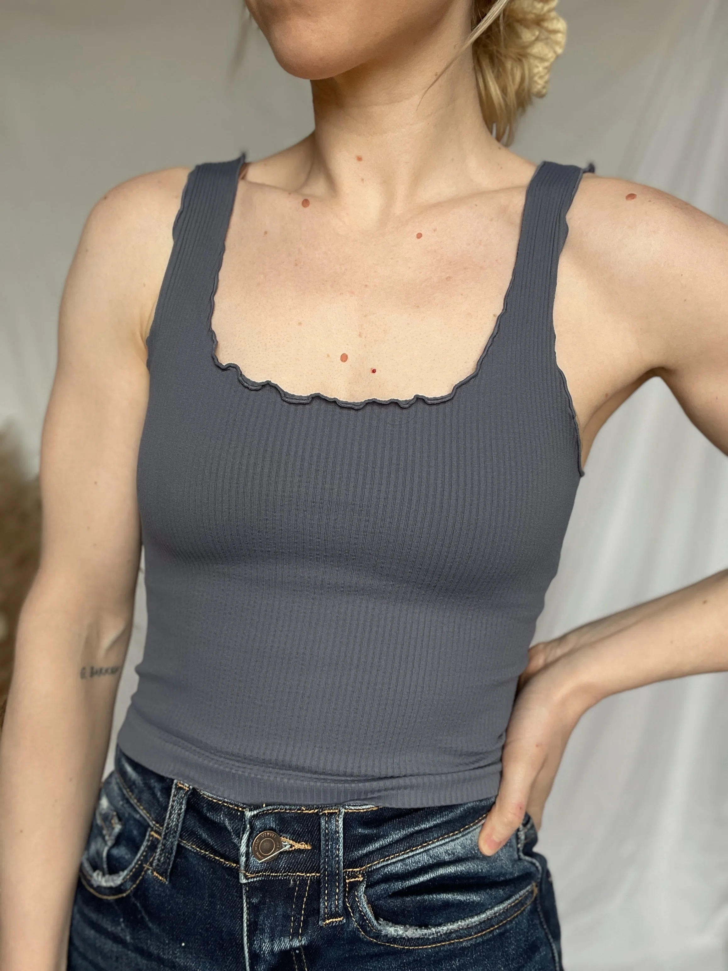 Lettuce Edge Ribbed Crop Top - 4 colors