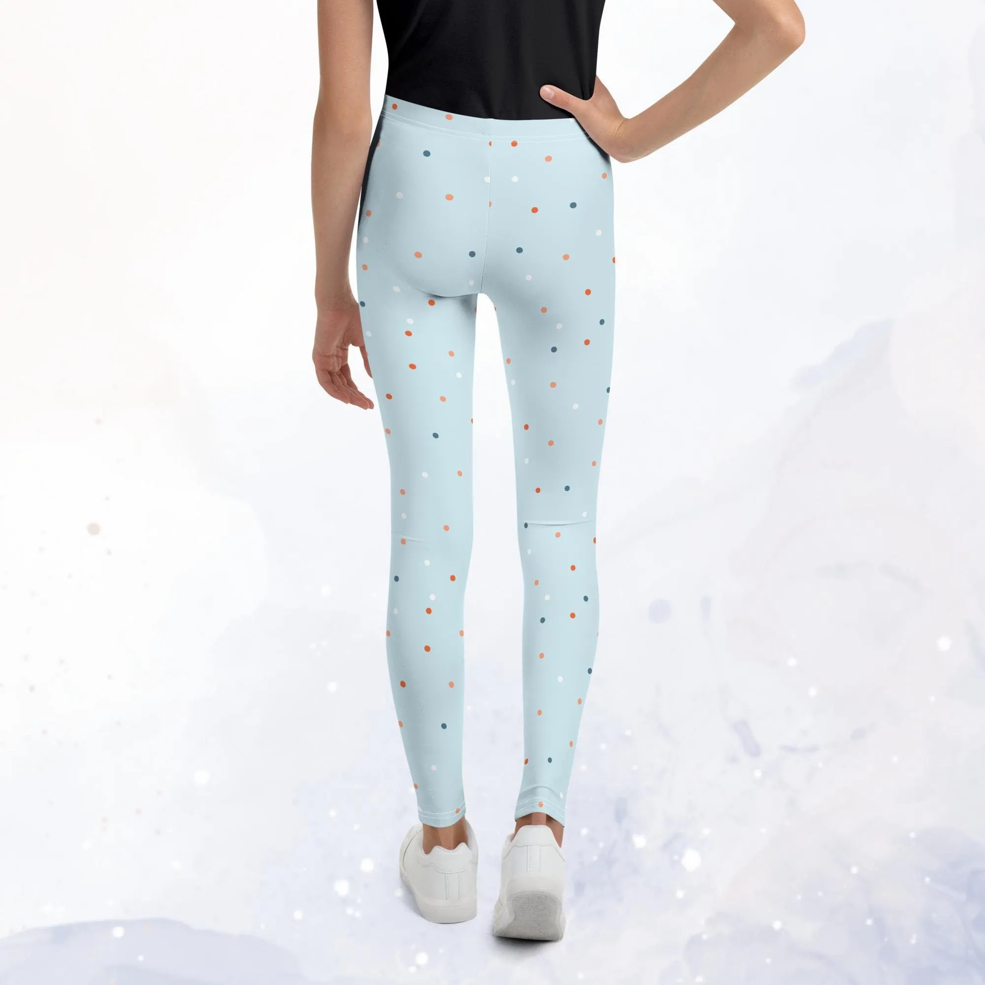 Light Blue and Orange Polka Dot Teen Youth Leggings