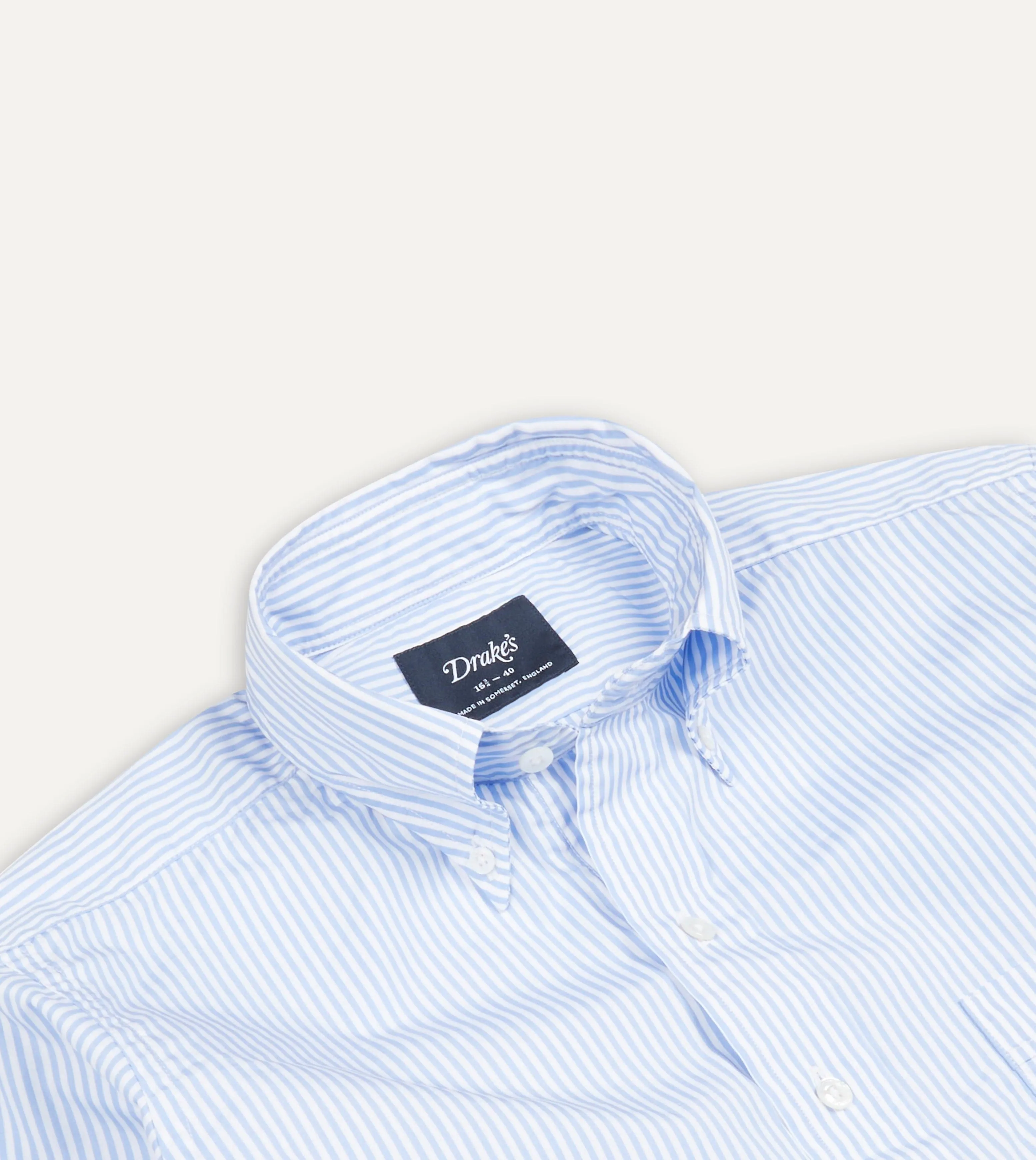 Light Blue Bengal Stripe Cotton Poplin Button-Down Shirt