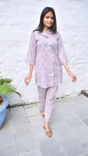 Lilac Floral Co-ord Set: Effortless Style, Jaipur Hand Block Print