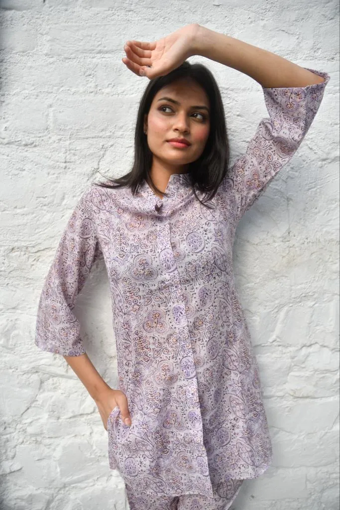 Lilac Floral Co-ord Set: Effortless Style, Jaipur Hand Block Print