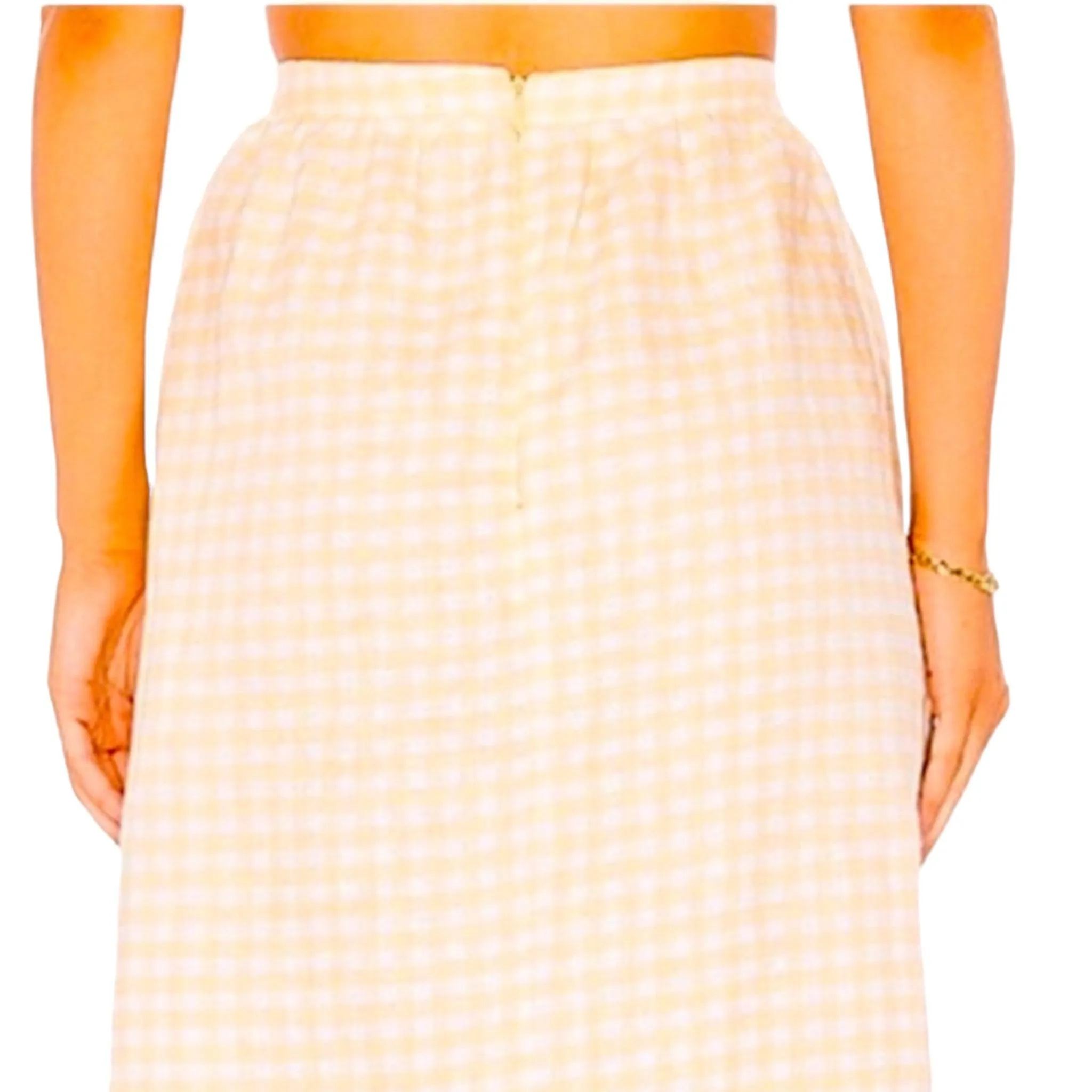 Linen Gingham Midi Skirt in White and Yellow