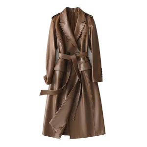 Long Sleeve Genuine Leather Women's Trench Coats