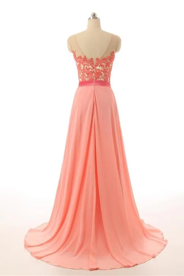 Lovely Handmade Lace Long Open Back Prom Dresses For Girls PFP1175