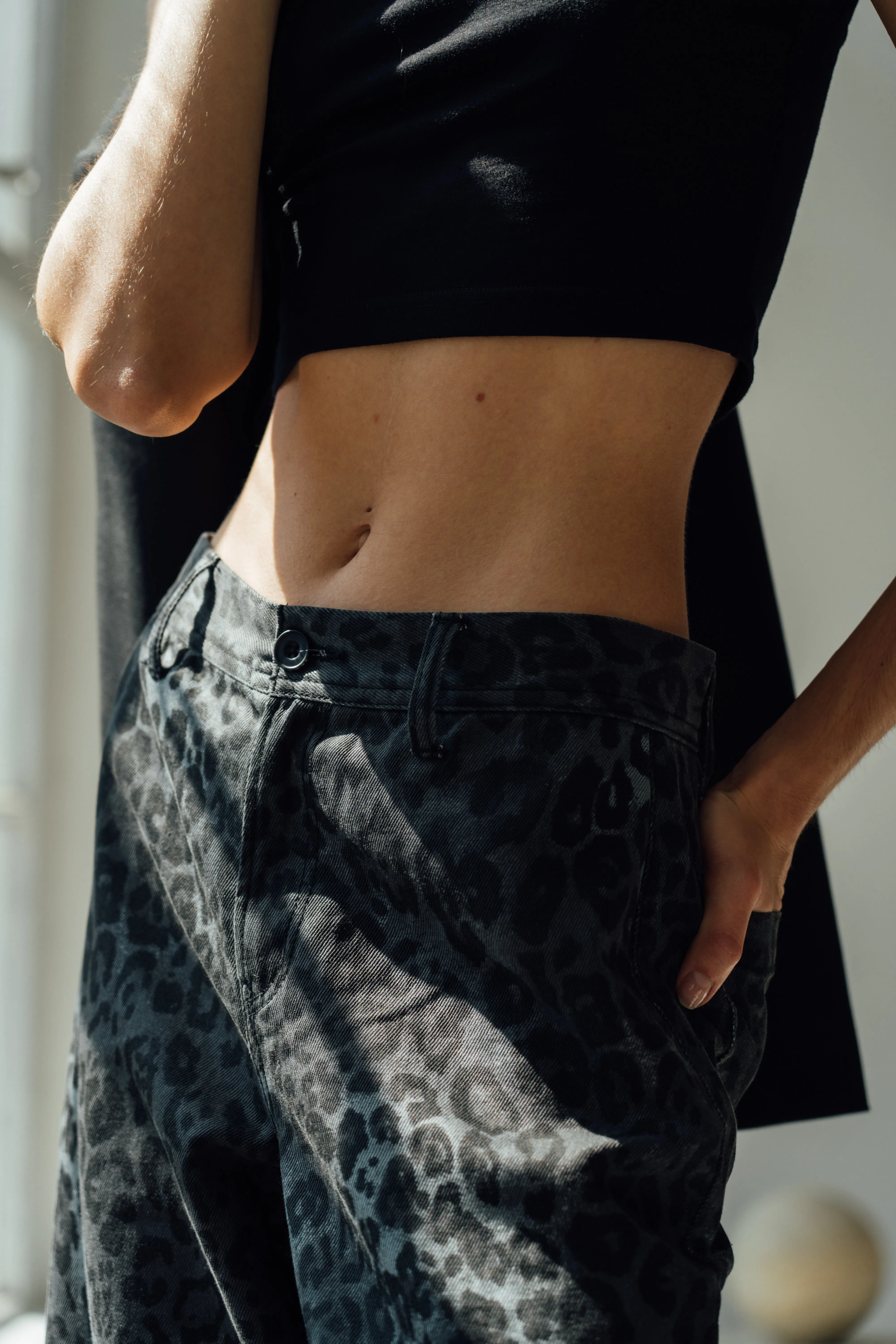 Marina Wide Leg Crop Pants - Black Leopard