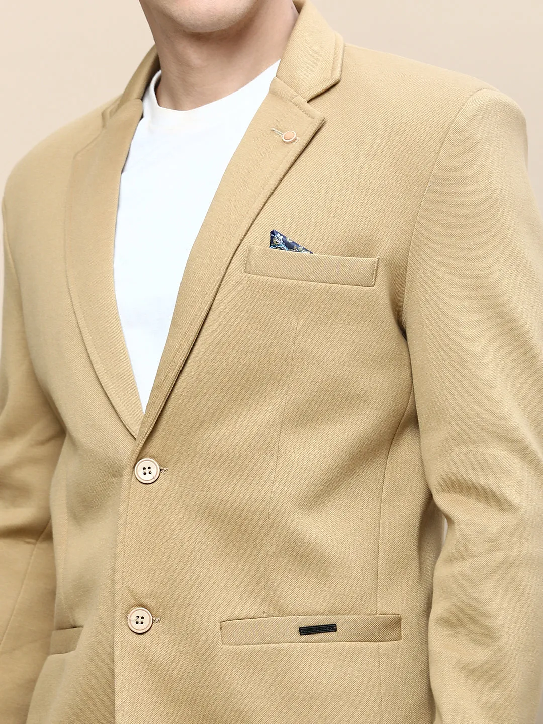 Men Khaki Solid Casual Blazers