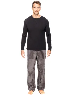 Mens Premium 100% Cotton Flannel Lounge Set - Checks - Charcoal Black