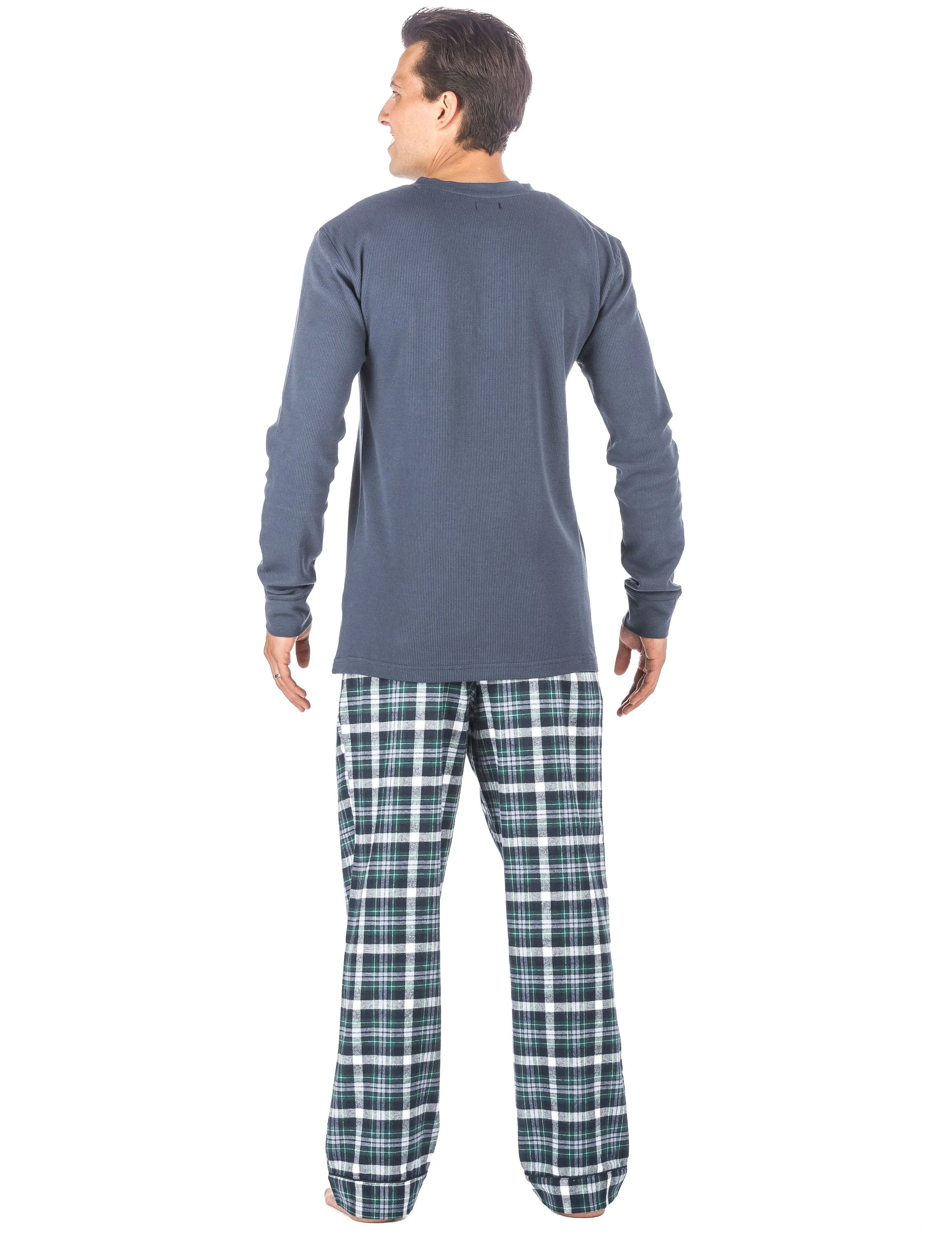 Mens Premium 100% Cotton Flannel Lounge Set - Plaid Blue/Aqua