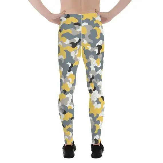 Men's Yellow Sports Camo Leggings - Moisture-Wicking & Quick-Drying