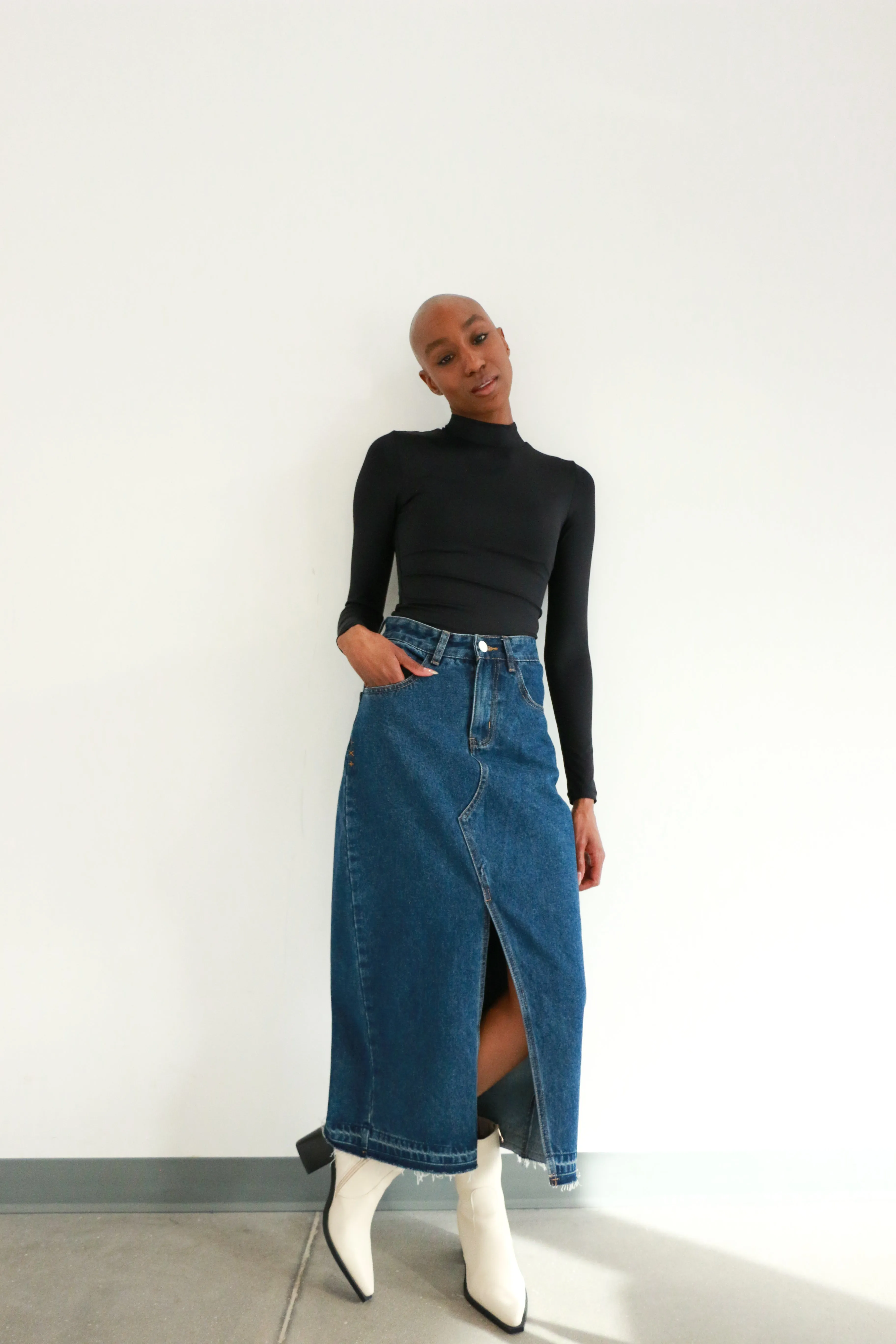 Midi Denim Skirt | Dark Blue