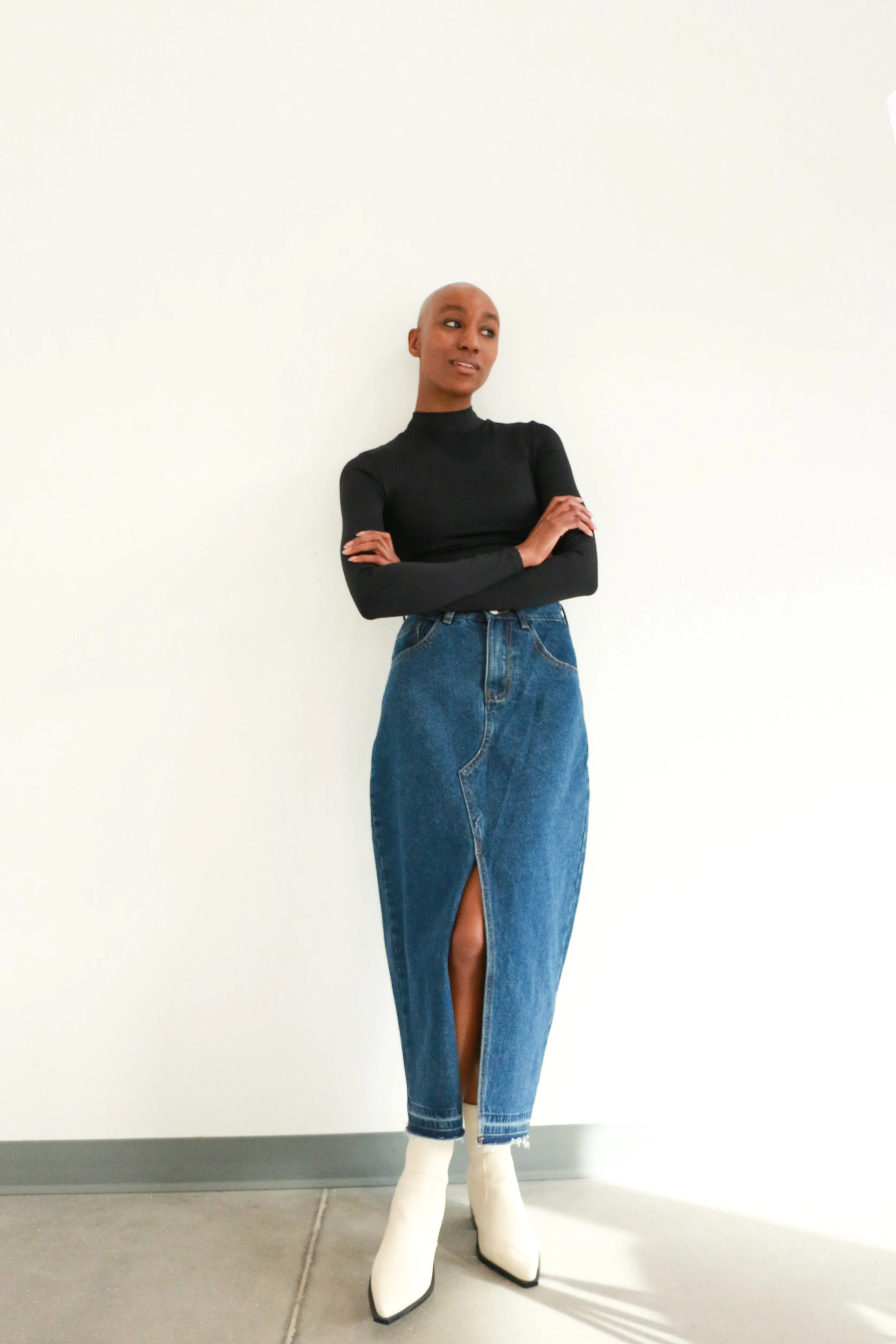 Midi Denim Skirt | Dark Blue