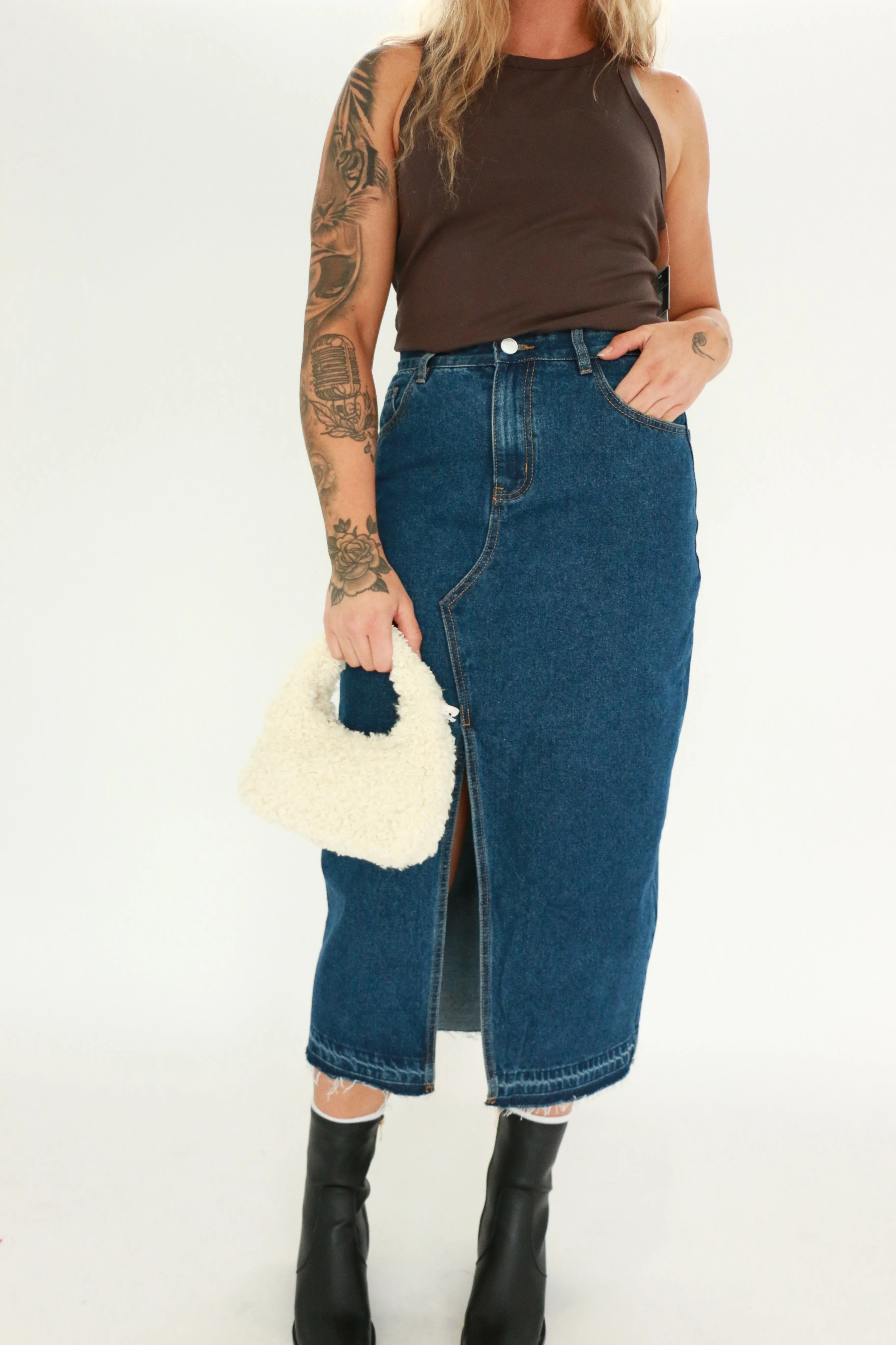 Midi Denim Skirt | Dark Blue