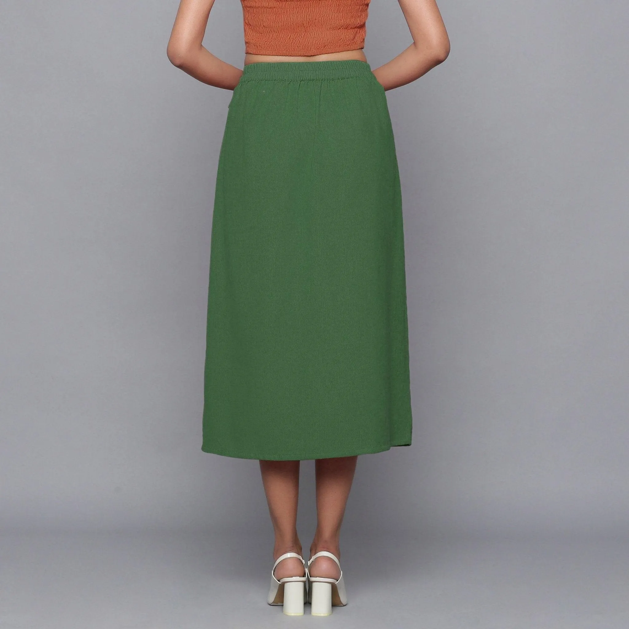 Moss Green Warm Cotton Corduroy Midi Skirt