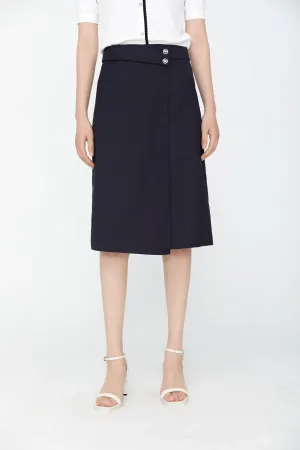 Navy Blue Slit Midi Skirt High Waist