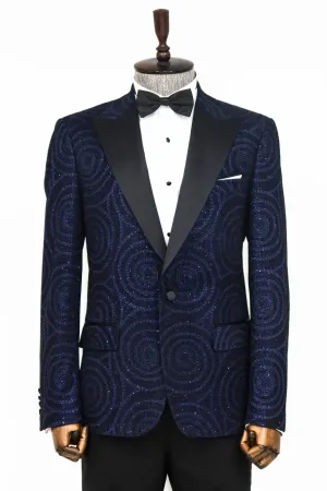 Navy Sparkle Prom Blazer with Hypnose Pattern