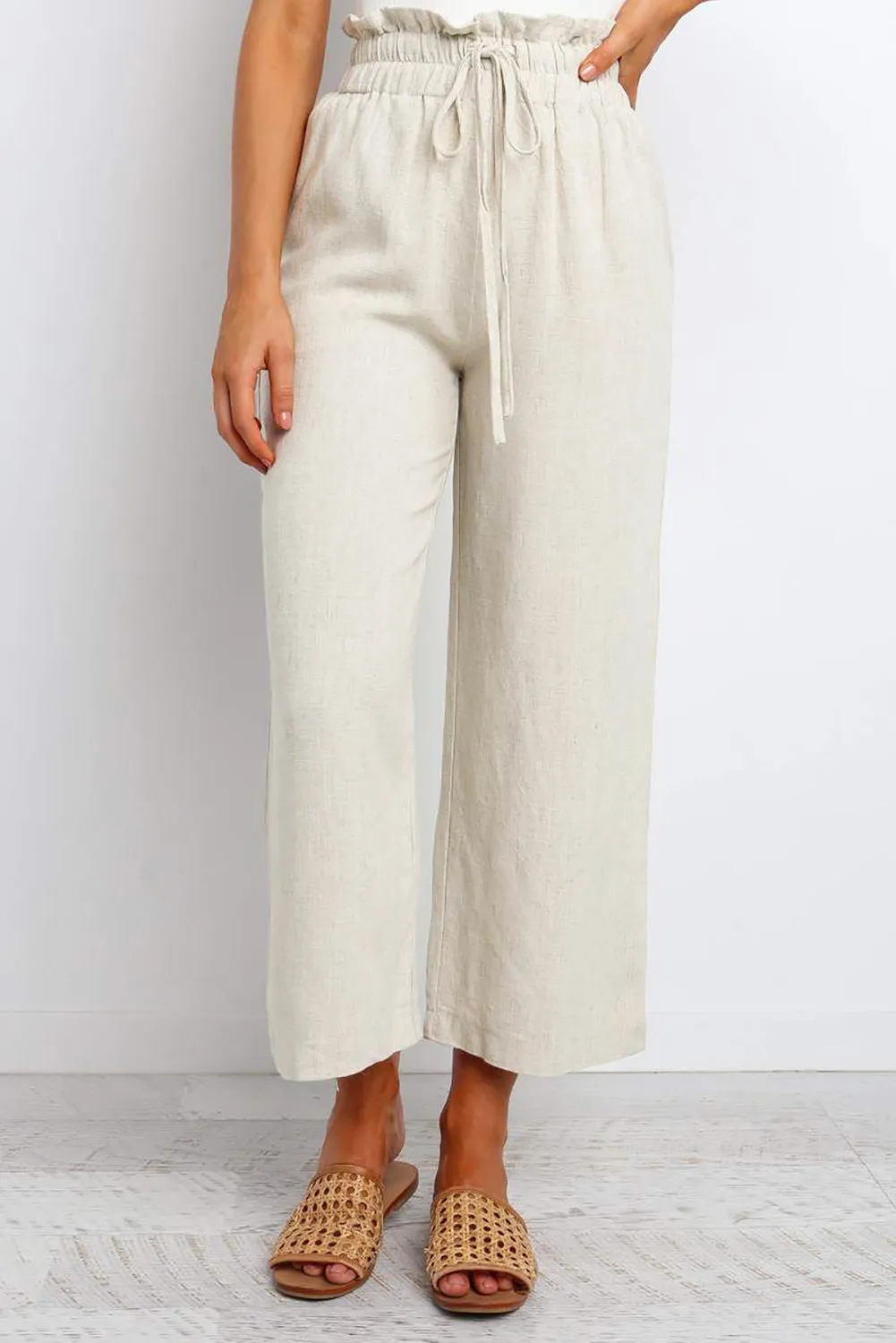 Paperbag Waist Straight Leg Cropped Pants