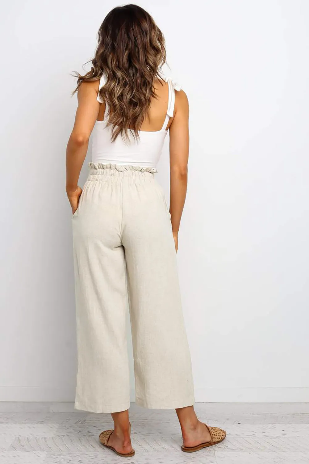 Paperbag Waist Straight Leg Cropped Pants