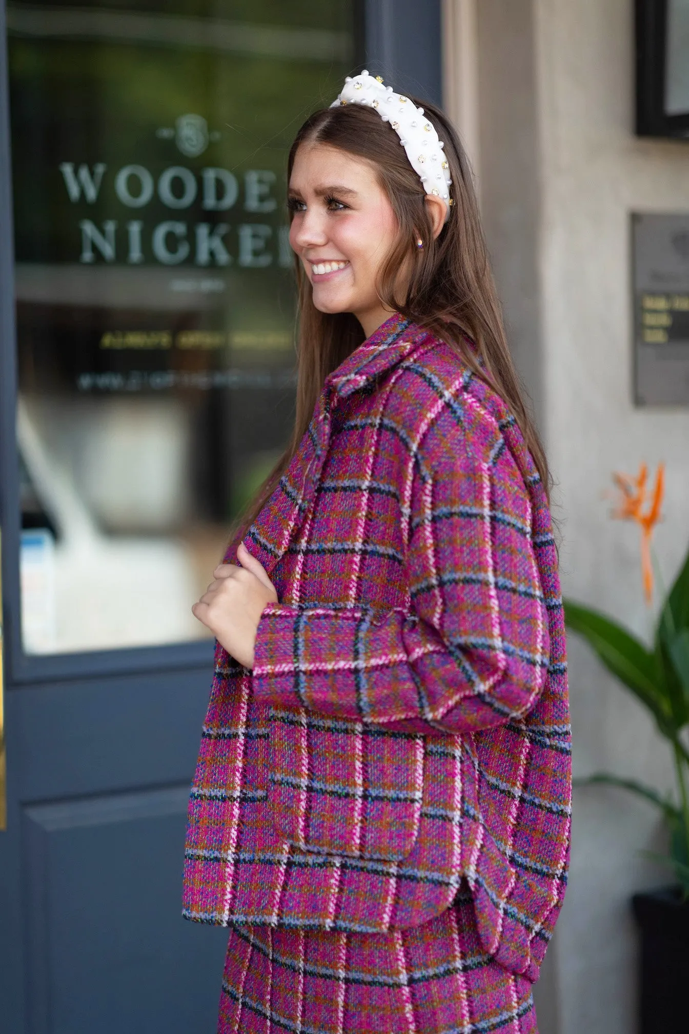 Plaid One Button Blazer