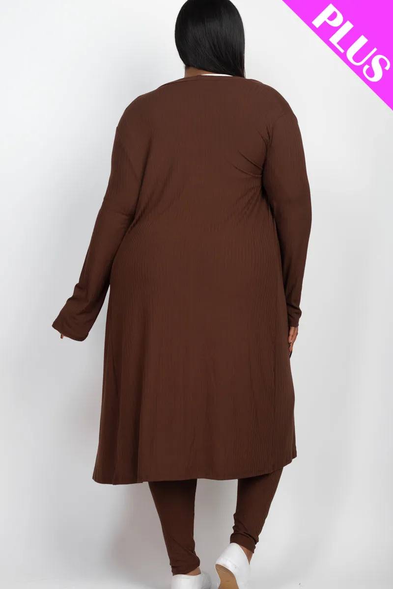 Plus Size Ribbed Long Cardigan & Leggings Set