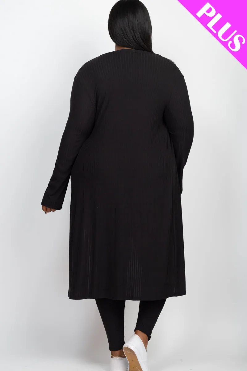 Plus Size Ribbed Long Cardigan & Leggings Set