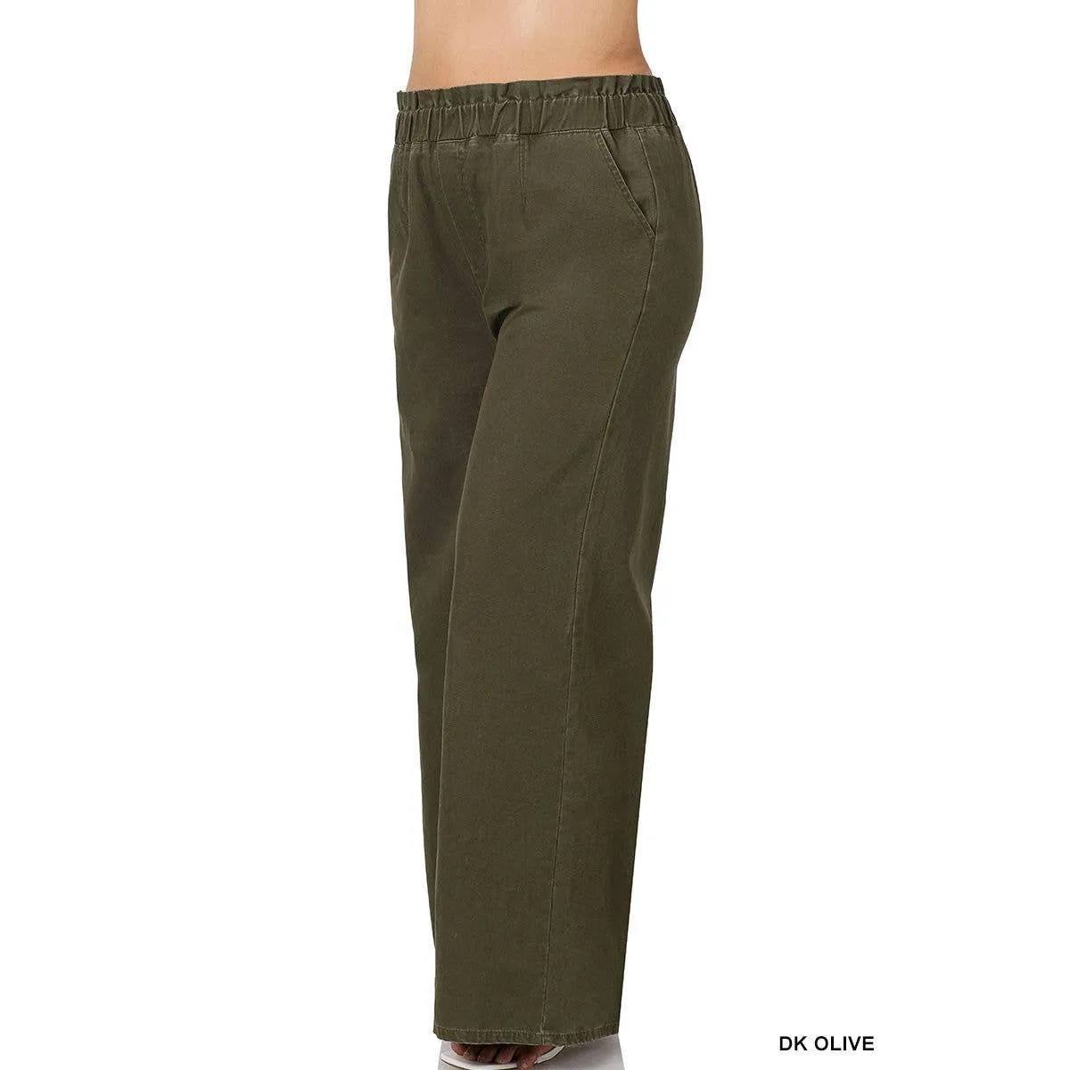 PLUS STONE WASHED CANVAS PAPERBAG WIDE LEG PANTS