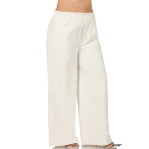 PLUS STONE WASHED CANVAS PAPERBAG WIDE LEG PANTS