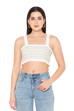 Porsorte Womens Smocked Cotton Gauze Crop Top