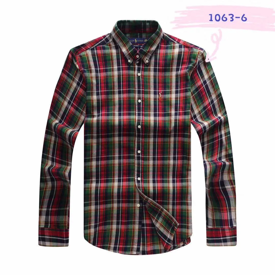 PRL Men's Checkered Green Black Red Button-Down Long Sleeve Shirt