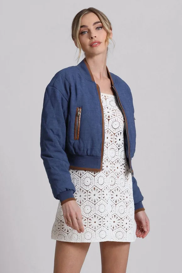 Quilted Chambray Bomber Jacket