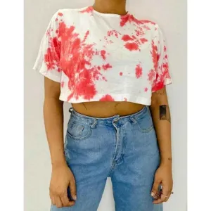 Red Dots Tie Dye Cotton Crop Top