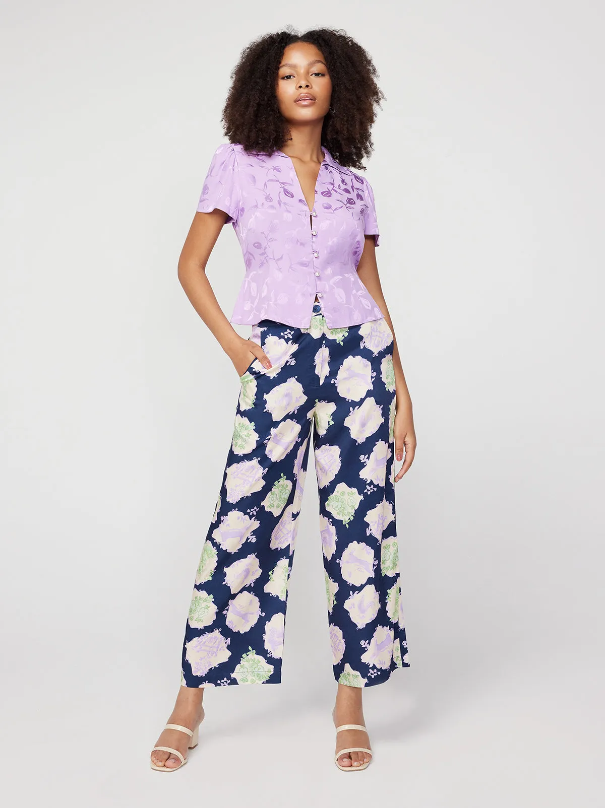 Romina Navy Pasture Print Trousers