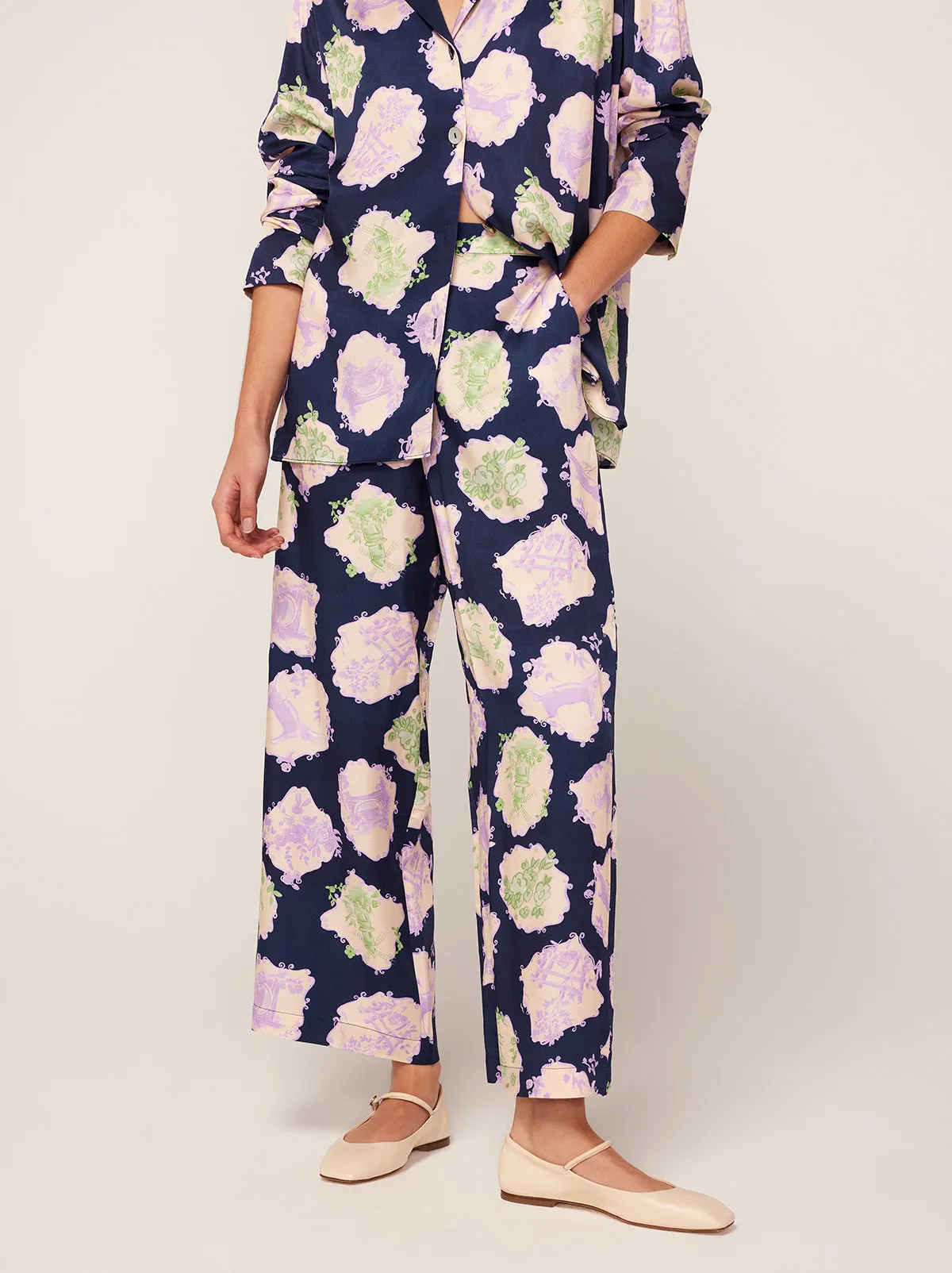 Romina Navy Pasture Print Trousers