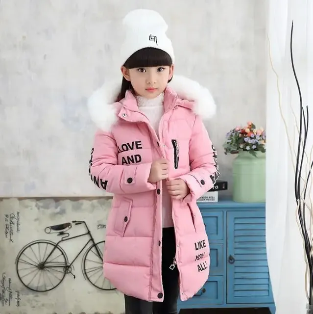 Russian Winter Girls Parka Faux Fur Collar Long Girls Cotton-padded Jacket 4-13 Years Kids Teenagers Outerwear Coat