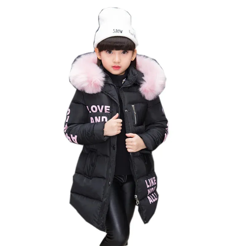 Russian Winter Girls Parka Faux Fur Collar Long Girls Cotton-padded Jacket 4-13 Years Kids Teenagers Outerwear Coat