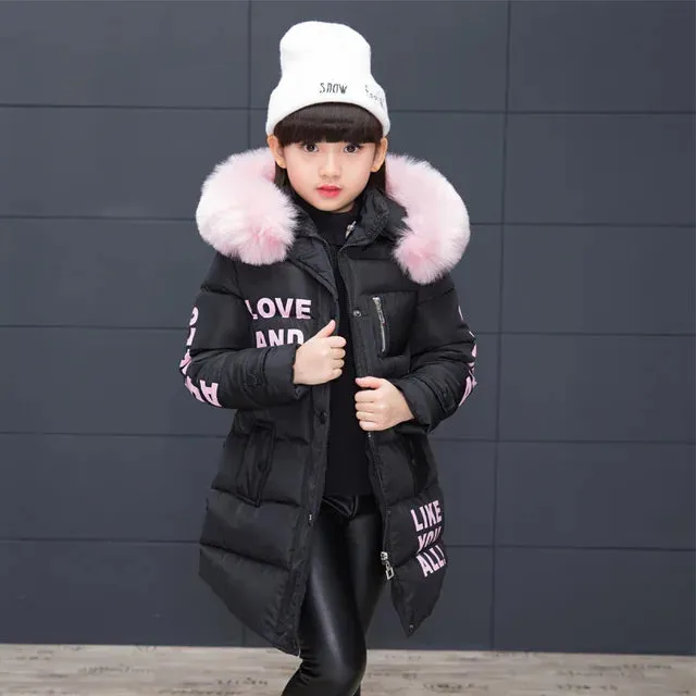 Russian Winter Girls Parka Faux Fur Collar Long Girls Cotton-padded Jacket 4-13 Years Kids Teenagers Outerwear Coat