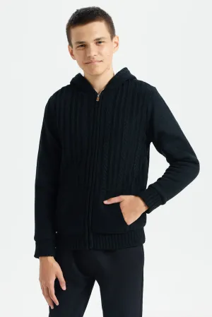 Senior Boys Black Knitted Cardigan