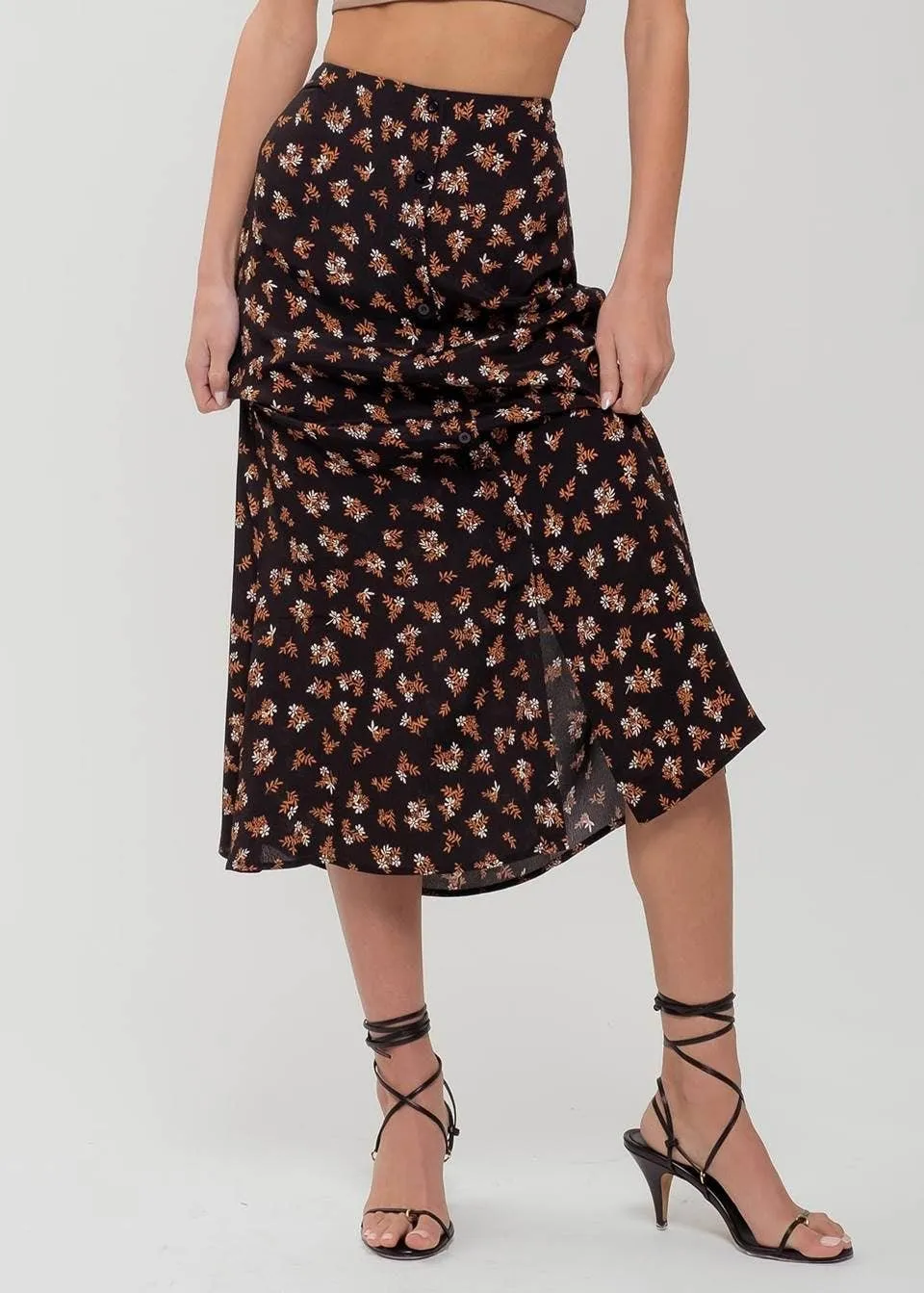 Sofia Floral Button Front Midi Skirt