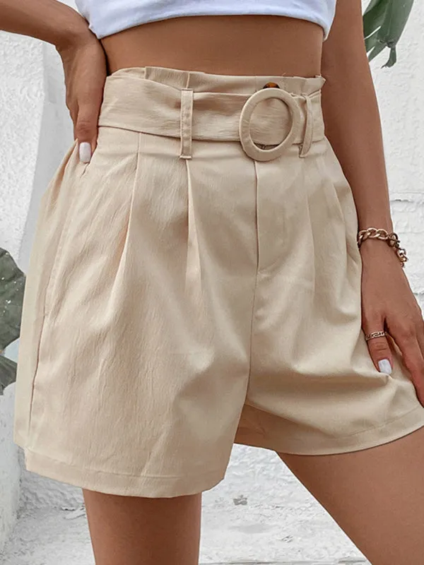 Solid Paperbag Waist Shorts: Elastic Back, Belted, Pockets