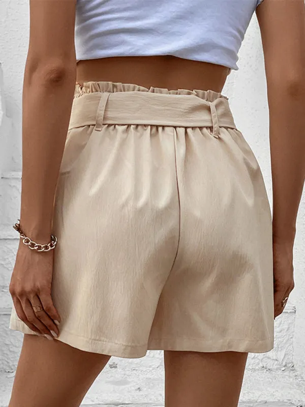 Solid Paperbag Waist Shorts: Elastic Back, Belted, Pockets