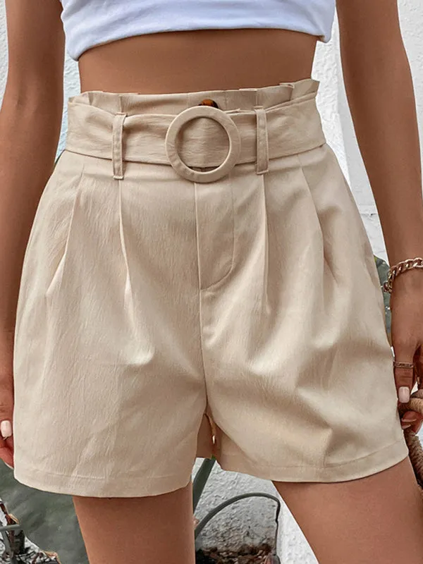 Solid Paperbag Waist Shorts: Elastic Back, Belted, Pockets