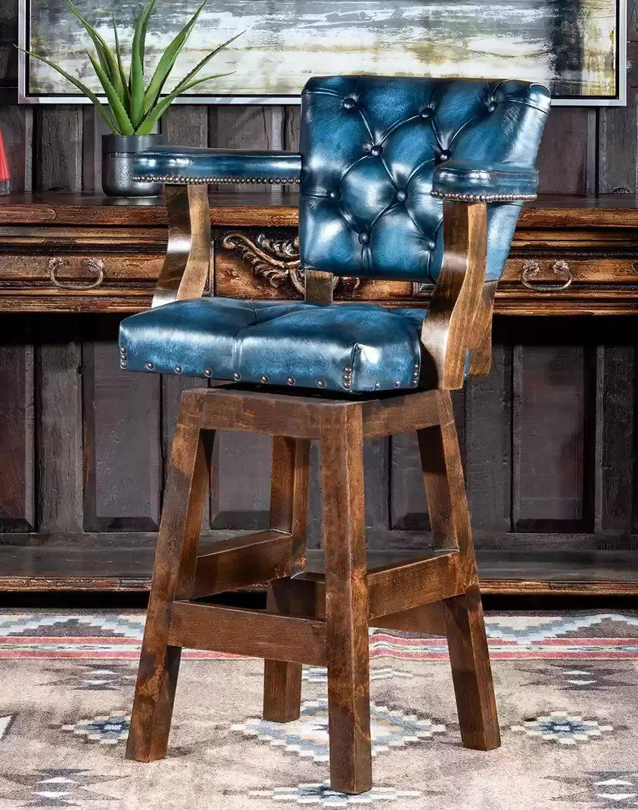 Stillwater Blue Leather Bar Chair