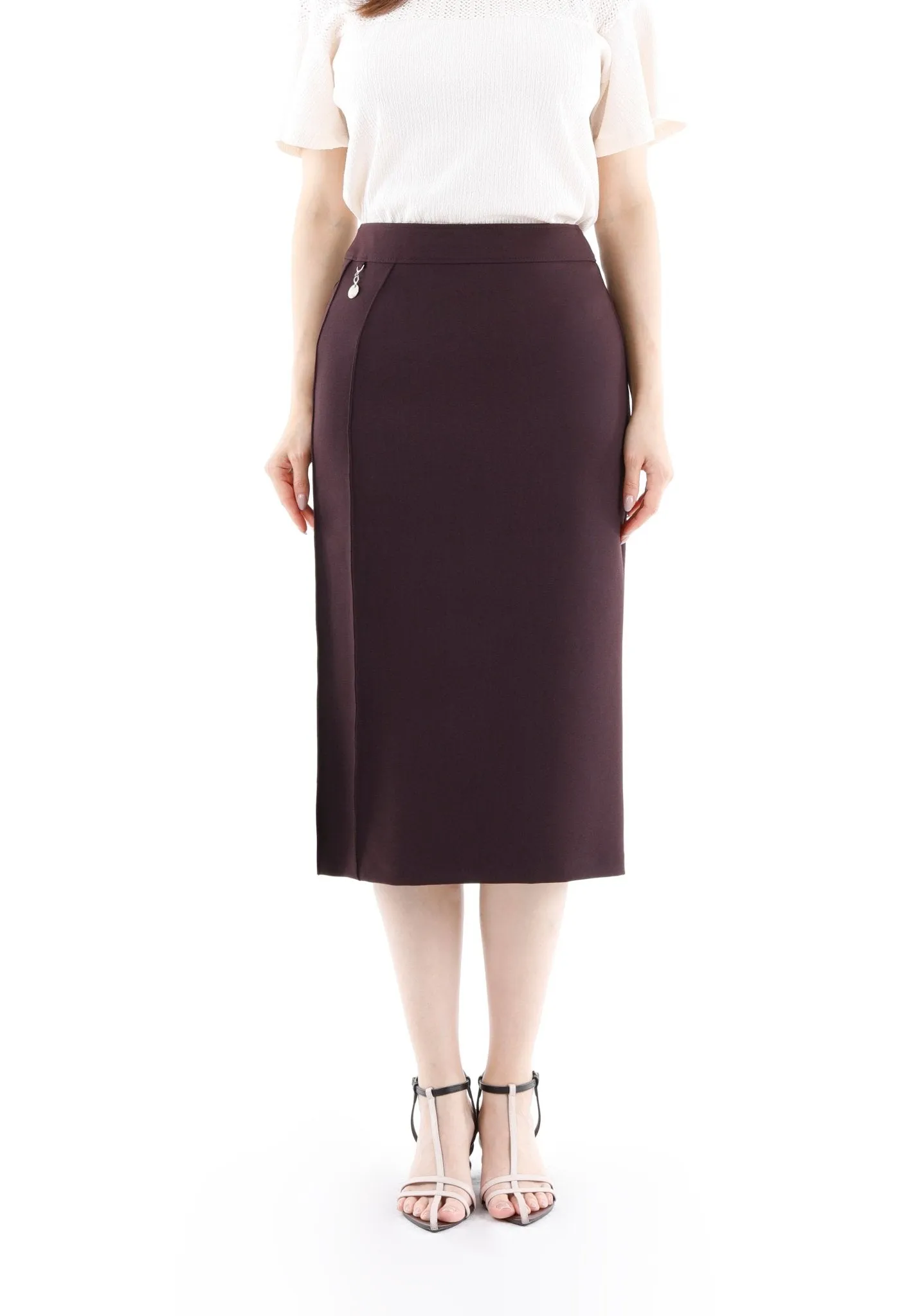 Stitch Detail Damson Pencil Midi Skirt