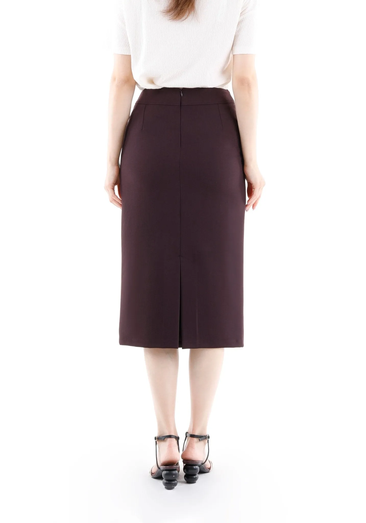 Stitch Detail Damson Pencil Midi Skirt