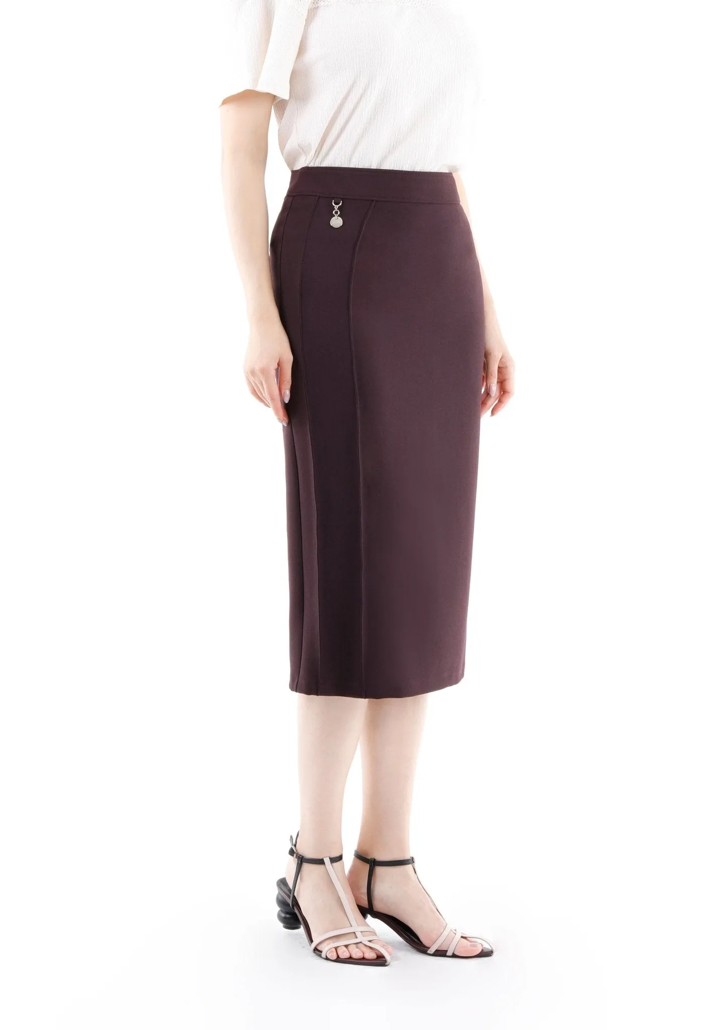 Stitch Detail Damson Pencil Midi Skirt