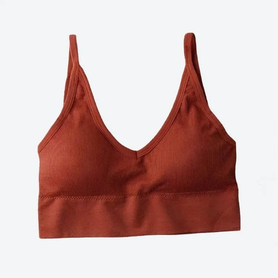 Stylish Ribbed V-Neck Crop Tops