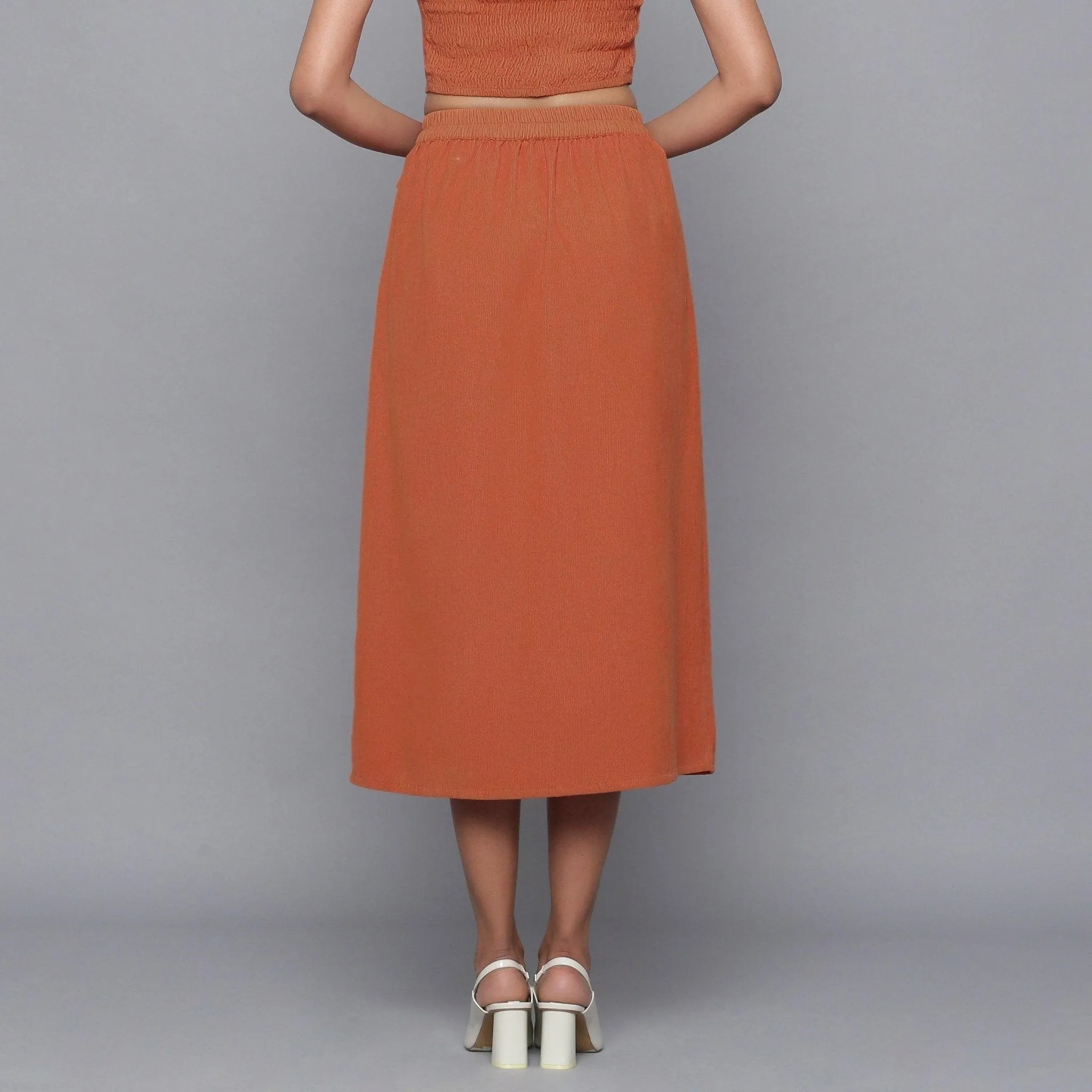 Sunset Rust Warm Cotton Corduroy Midi Skirt